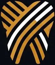 Dental filling graphic featuring stylized tooth design with gold and white stripes, representing dental health and restorative services at LuxOra Dental Practice.