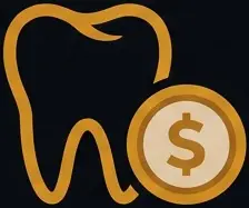 Tooth icon with dollar sign, representing cost-effective dental treatments and services at LuxOra Dental Practice.