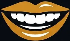 Smiling mouth with bright white teeth and a golden outline, symbolizing dental health and aesthetics.