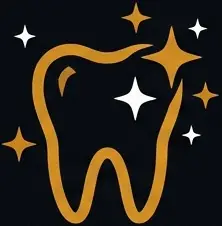 Tooth icon with sparkling stars, representing dental health and cosmetic enhancements, relevant to LuxOra Dental's services and benefits of dental fillings.