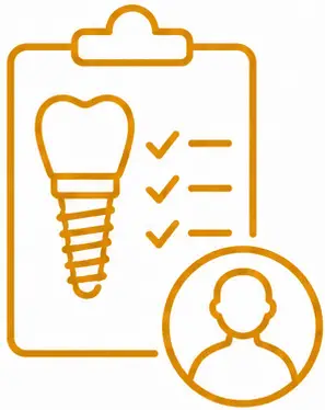 Dental implant checklist and patient profile illustration representing personalized treatment plans at LuxOra Dental.