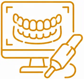 Dental imaging screen displaying a digital representation of teeth, symbolizing advanced imaging and digital scanning in dental implant procedures.