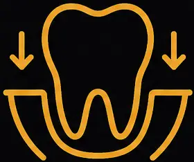 Iconic illustration of a tooth with arrows indicating support, representing dental implants' role in providing stability and foundation for artificial teeth.