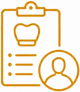 Dental treatment plan clipboard with a tooth icon and patient profile illustration, representing personalized crown and bridge services at LuxOra Dental.
