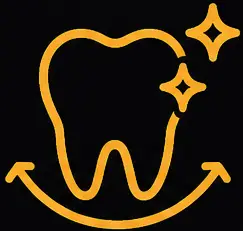 Tooth icon with sparkle, symbolizing dental health and smile enhancement, representing LuxOra Dental's crown and bridge services.