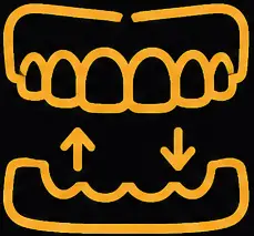 Graphic illustration of dental crowns and bridges, depicting upper and lower teeth with arrows indicating restoration and alignment, emphasizing their role in improving oral health and aesthetics.